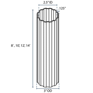 3" OD Round Fluted Pole - Black