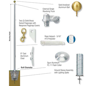 Continental Series Flagpole - External Halyard