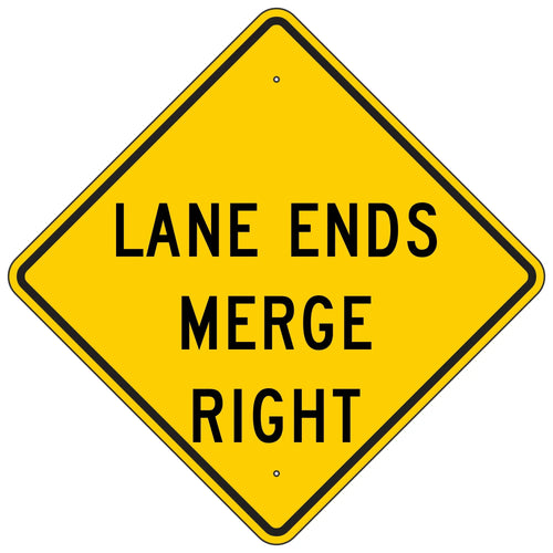 W9-2R Lane Ends Merge Right Sign