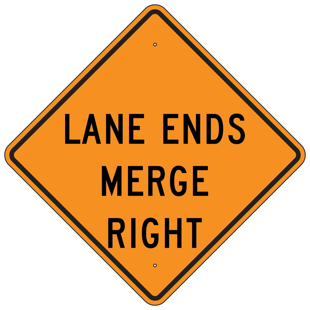 W9-2R Lane Ends Merge Right Sign